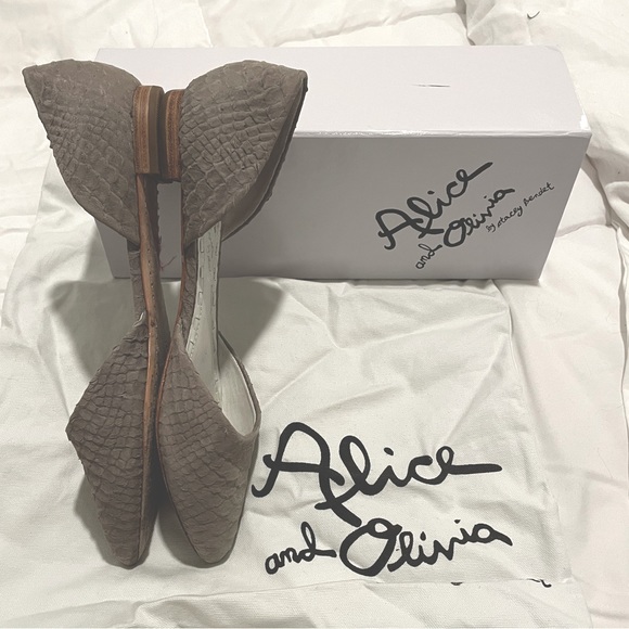 Alice + Olivia Grey Lambskin Leather D’Orsay Flats Snake skin embossed sz 39 - Picture 2 of 6